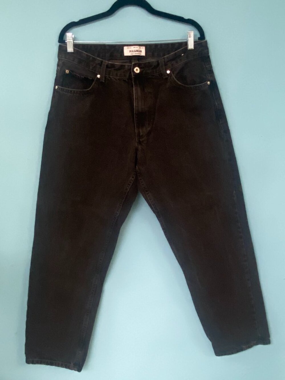 Pull&Bear Black Straight Leg Jeans Men's Size 34 Washed Denim
